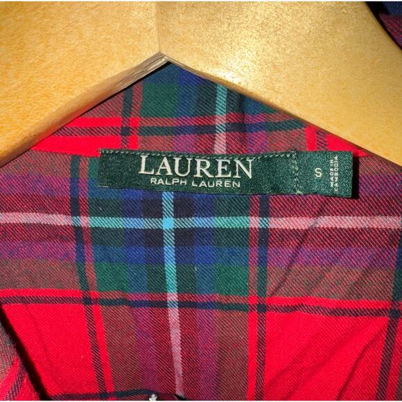 NWOT Lauren Ralph Lauren Embroidered Crest Plaid Pajama Set Small Christmas - Picture 7 of 8